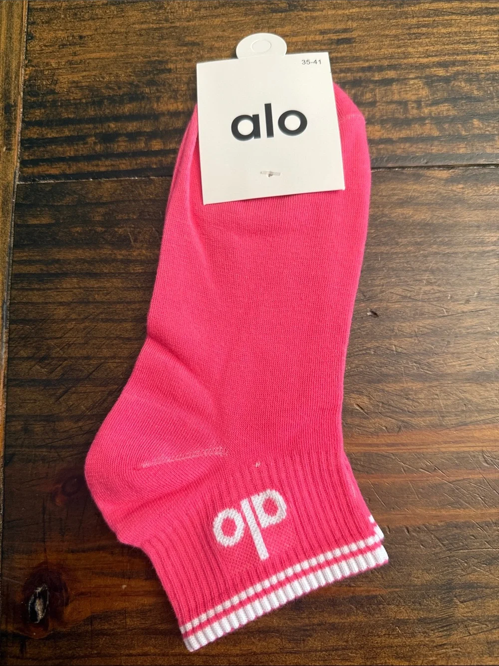 ALO Yoga Inspired Hot Pink Crew Socks with White Stripe Accent/Logo